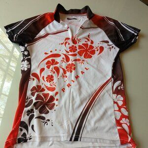 Primal Wear Women’s Large Cycling Jersey Red Floral Short Sleeve 100% Polyester